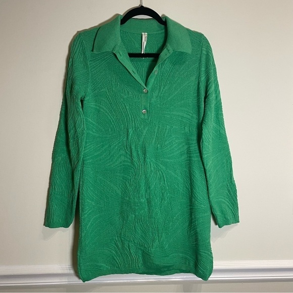 By Anthropologie Long-Sleeve Polo Sweater Mini Dress Green Medium - Picture 6 of 9